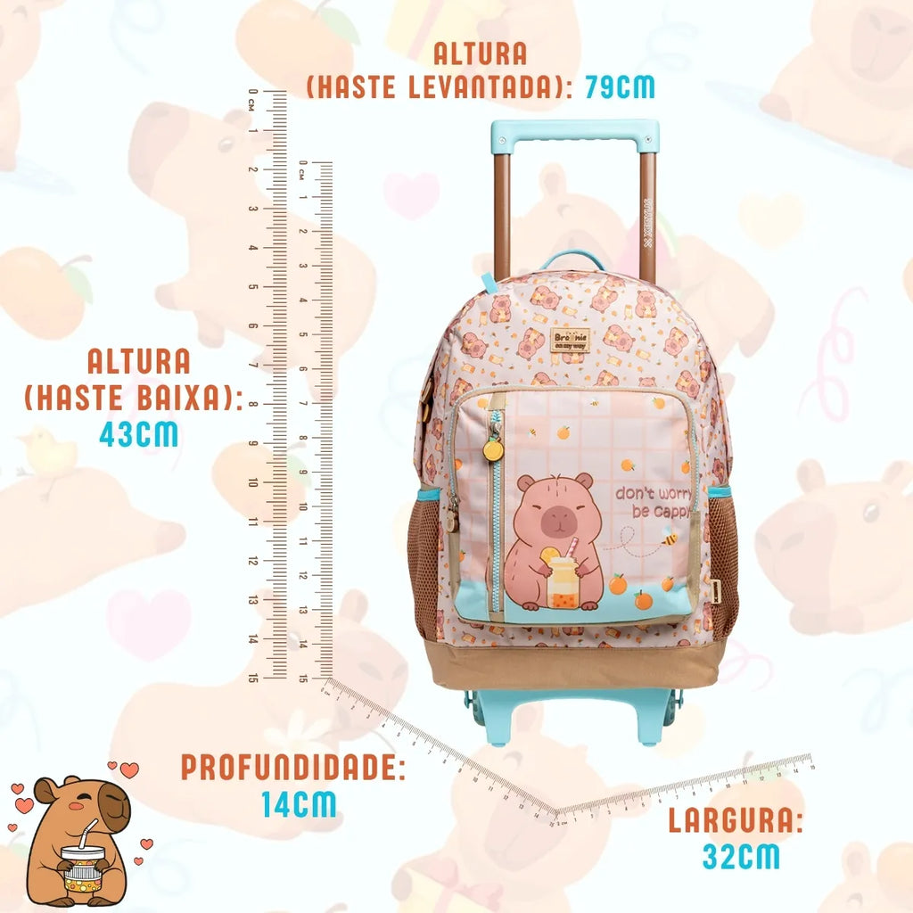 Kit Escolar Capivara com Mochila, Lancheira Térmica e Estojo