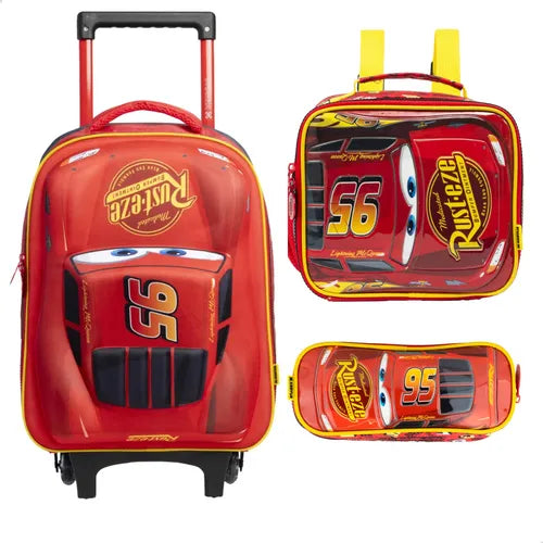 Kit Mochila com Rodinha Carros Relâmpago McQueen