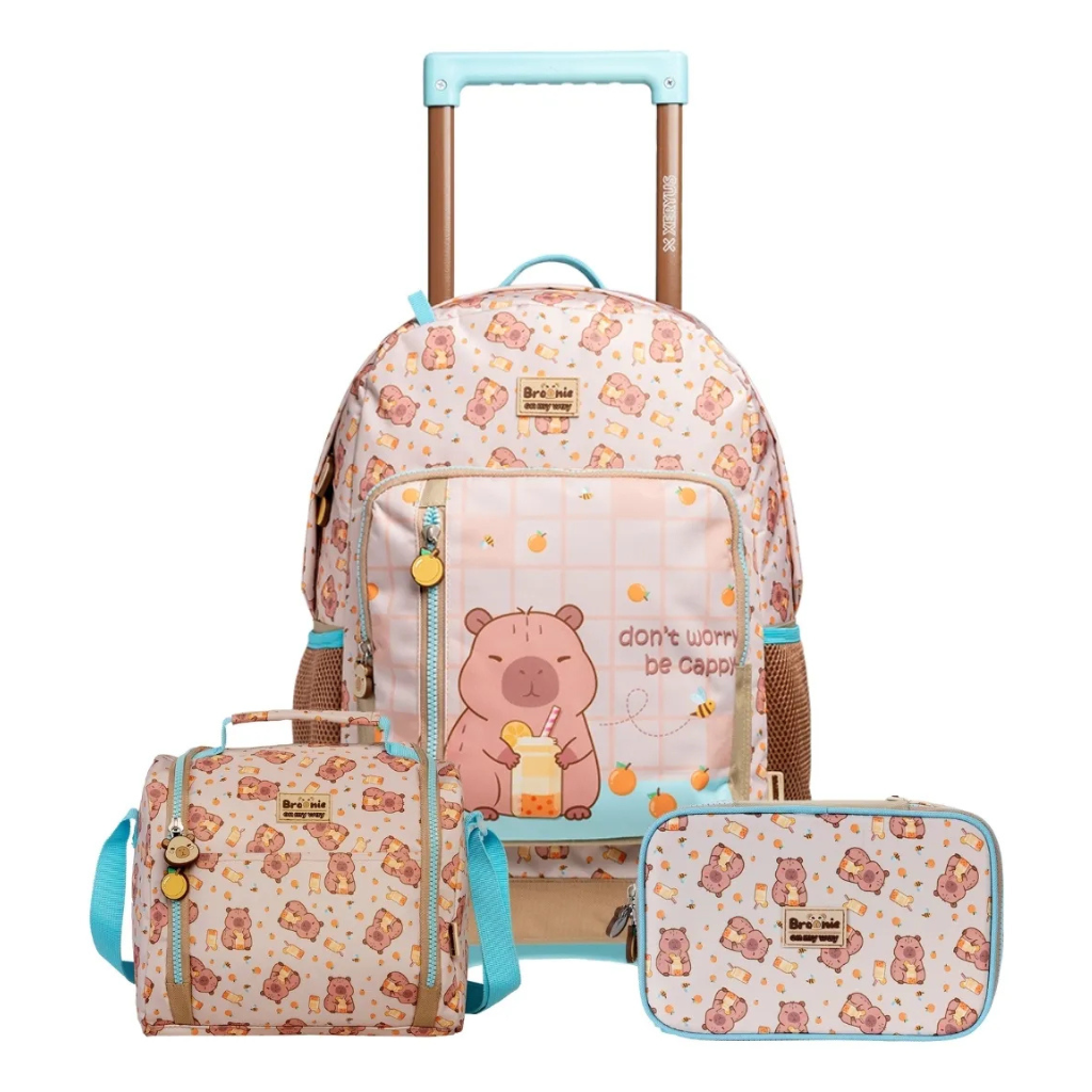Kit Escolar Capivara com Mochila, Lancheira Térmica e Estojo