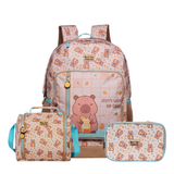 Kit Escolar Capivara com Mochila, Lancheira Térmica e Estojo