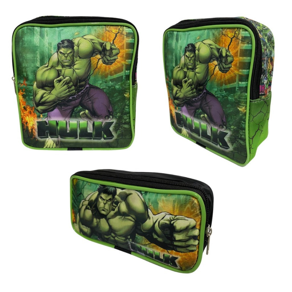 Kit Escolar Hulk com Mochila, Lancheira Térmica e Estojo