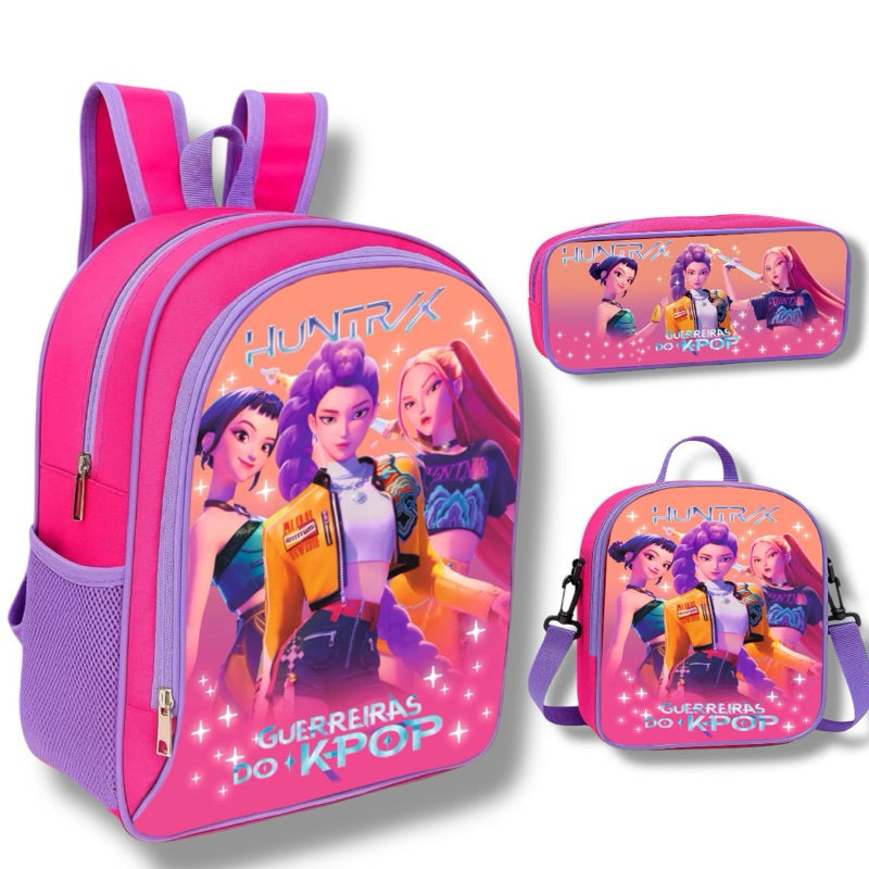 Kit Escolar Guerreiras do K-Pop Lancheira Térmica + Estojo Reforçado