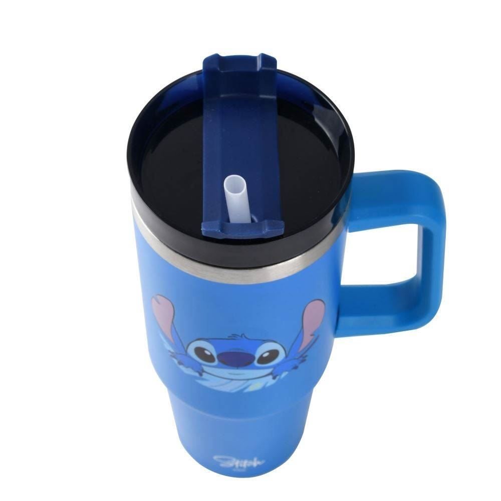 Copo Térmico Com Alça E Canudo Stitch Disney 900 Ml